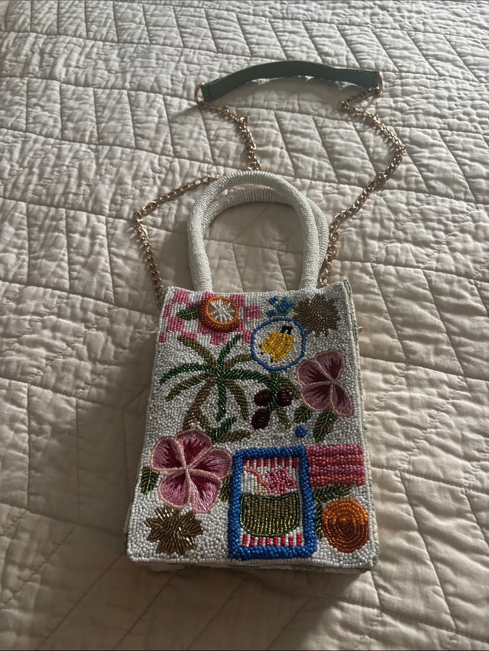 Viral Embroidered Beaded Mini Tote Bag - crossbody strap